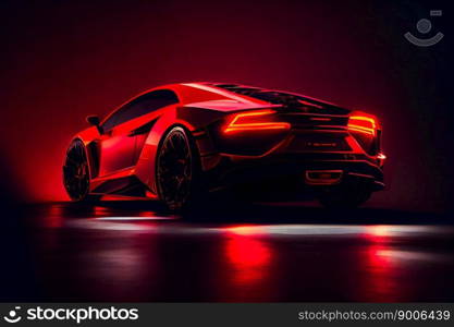  Red fast sports car.  Futuristic sports car  concept.  Generative AI
