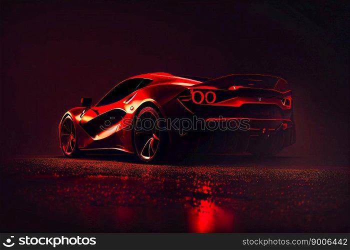  Red fast sports car.  Futuristic sports car  concept.  Generative AI 