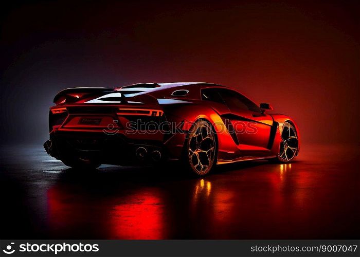  Red fast sports car.  Futuristic sports car  concept.  Generative AI
