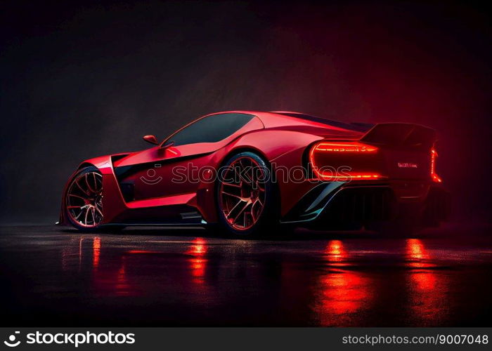  Red fast sports car.  Futuristic sports car  concept.  Generative AI
