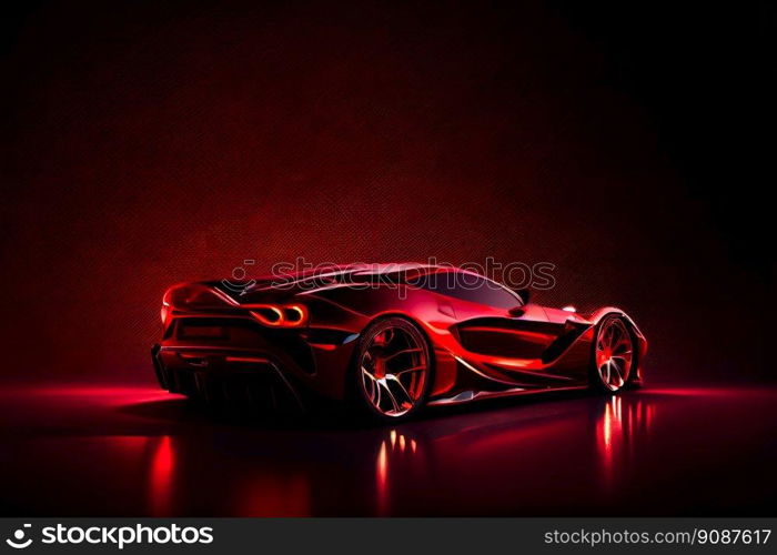  Red fast sports car.  Futuristic sports car  concept.  Generative AI 