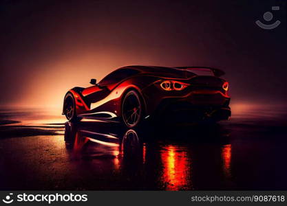  Red fast sports car.  Futuristic sports car  concept.  Generative AI 