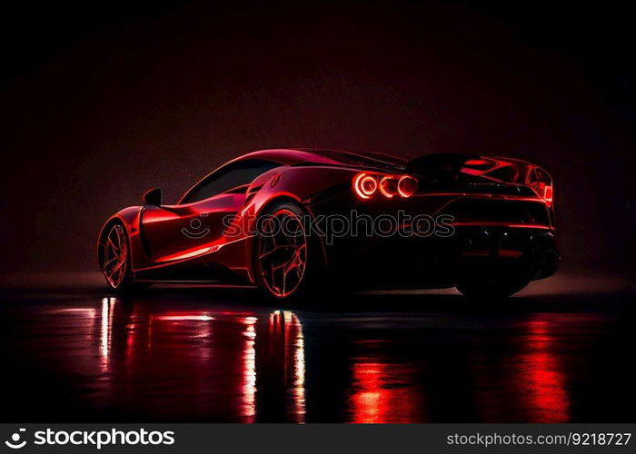  Red fast sports car.  Futuristic sports car  concept.  Generative AI 