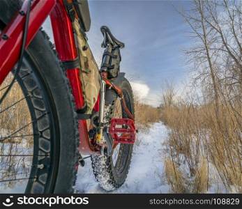 red fat bike on a winter trail in northern Colorado