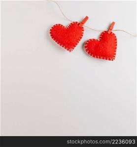 red felt fabric hearts hanging rope