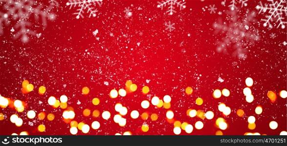 Red festive Christmas background. Red festive Christmas or New Year background with shiny golden baubles