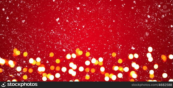 Red festive Christmas or New Year background with shiny golden baubles. Red festive Christmas background