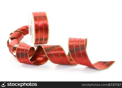 red festive ribbon over a white background