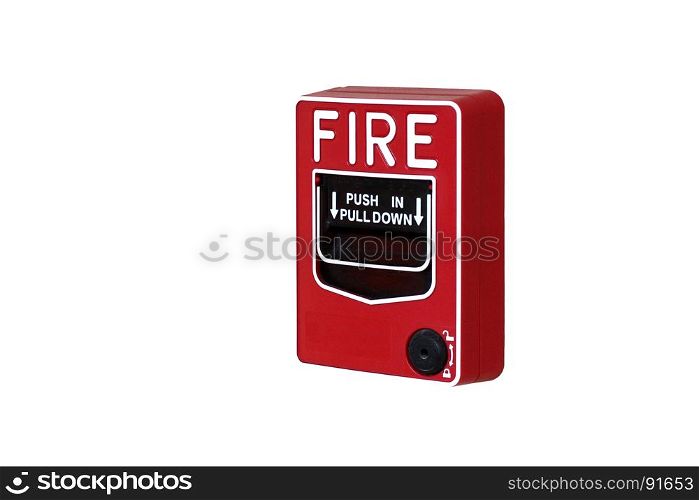 red fire alarm box on white background