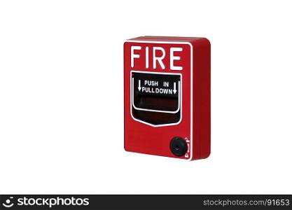 red fire alarm box on white background
