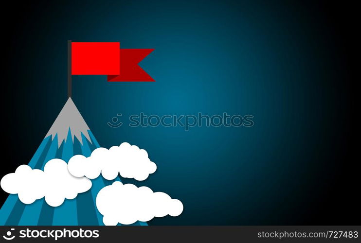 Red flag on the top of the mountain, 3D rendering