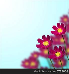 red flowers on thin stems on a blue background