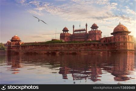 Red Fort of Delhi, fictional view, India.. Red Fort of Delhi, fictional view, India