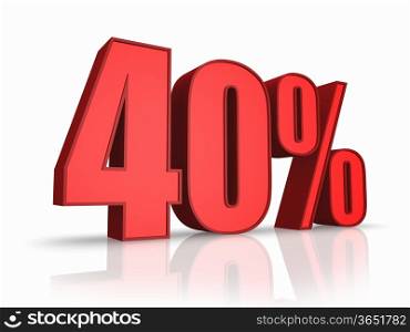 Red forty percent, isolated on white background. 40%