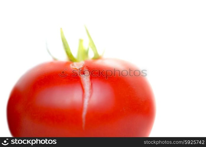 Red fresh ripe tomato isolated on white background. Soft focus