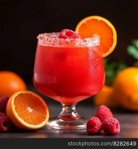 Red frosty cocktail. Juice freshness. Generate Ai. Red frosty cocktail. Generate Ai