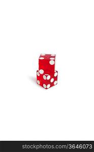 Red gambling dice over white background