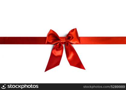Red gift bow on white. Red gift ribbon bow isolated on white background