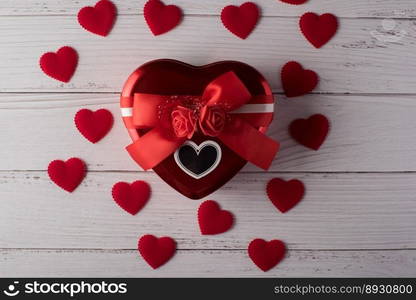 Red Gift box on wood background