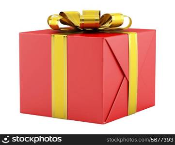 red gift box with golden ribbon isolated on white background