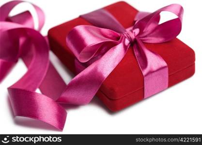 red gift box with pink ribbon isolated