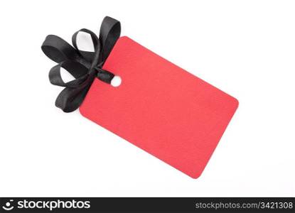 Red gift tag with black bow