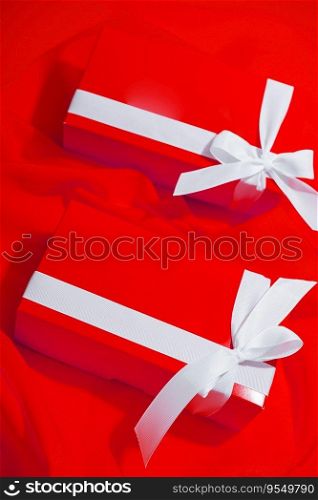 Red gifts on a yellow background