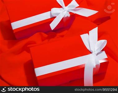 Red gifts on a yellow background