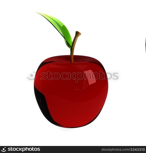 Red glass apple over white. Computer generated image