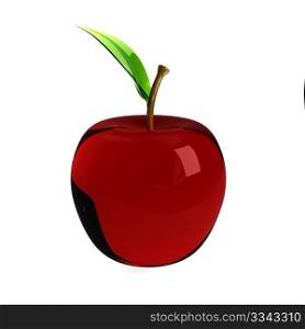 Red glass apple over white. Computer generated image