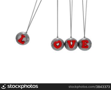 Red glitter love text on matallic momentum with clipping path