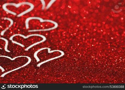 Red glitter Valentines day card with hearts