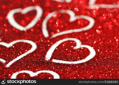 Red glitter Valentines day card with hearts