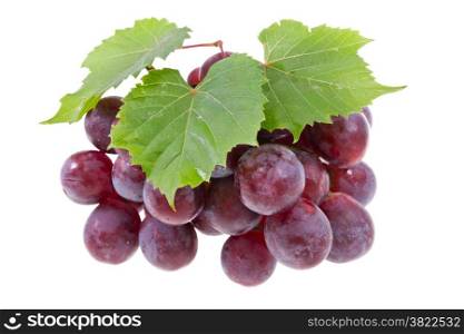 Red grape with leaves isolated on white