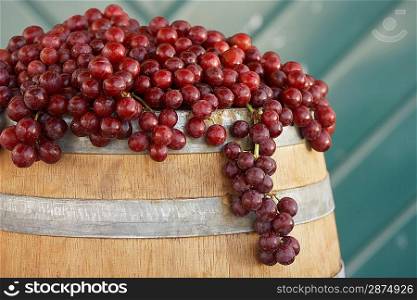 Red Grapes and Wine Barrel
