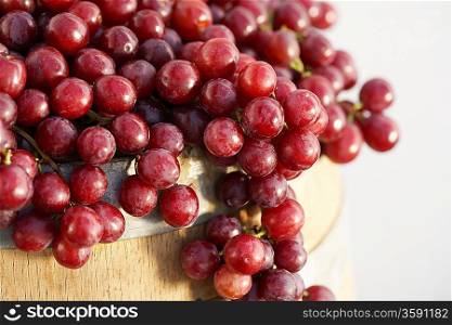 Red Grapes and Wine Barrel