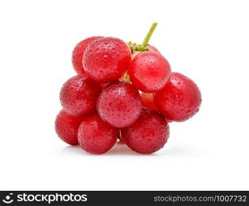 Red grapes with drop of water isolated on white background.