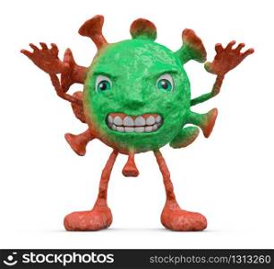Red-green angry coronovirus on a white background. 3D render.