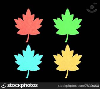 red, green, blu and orange maple leaf.