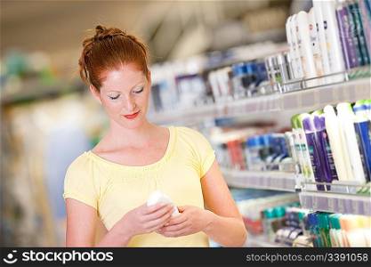 Red hair woman in grocery store