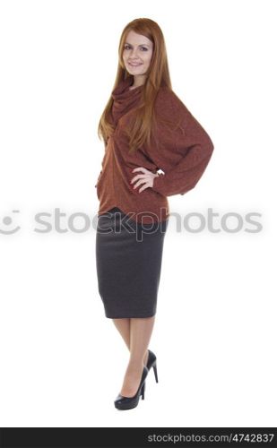 Red-haired young woman, isolated on white background