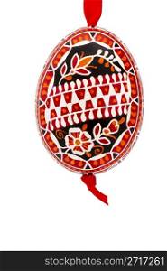 red hanging hand painted easter egg. red hanging hand painted easter egg on white background