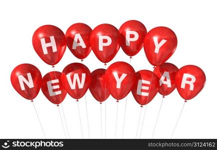 red Happy new year balloons isolated on white. happy new year balloons