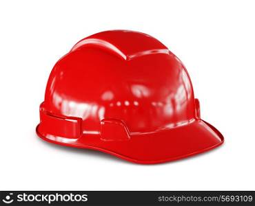 Red hard hat of construction worker isolated on white