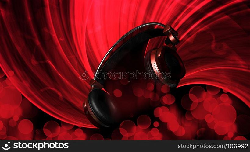 Red Headphones Illustration with Red Light. Red Headphones illustration with red lights on black background