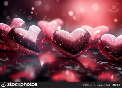 Red heart background. Glitter love. Generate Ai. Red heart background. Generate Ai
