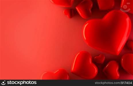 Red heart background, love valentine day, 3d rendering