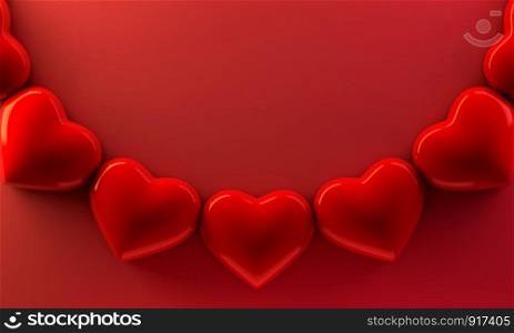 Red heart background, love valentine day, 3d rendering
