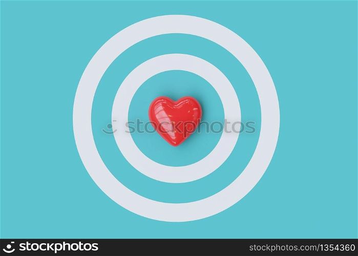 Red heart in the middle of Circle on blue background. Valentine concnept 3D Render.