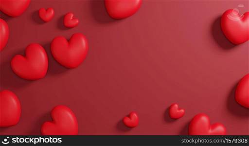 Red heart on paper background with copy space 3d render